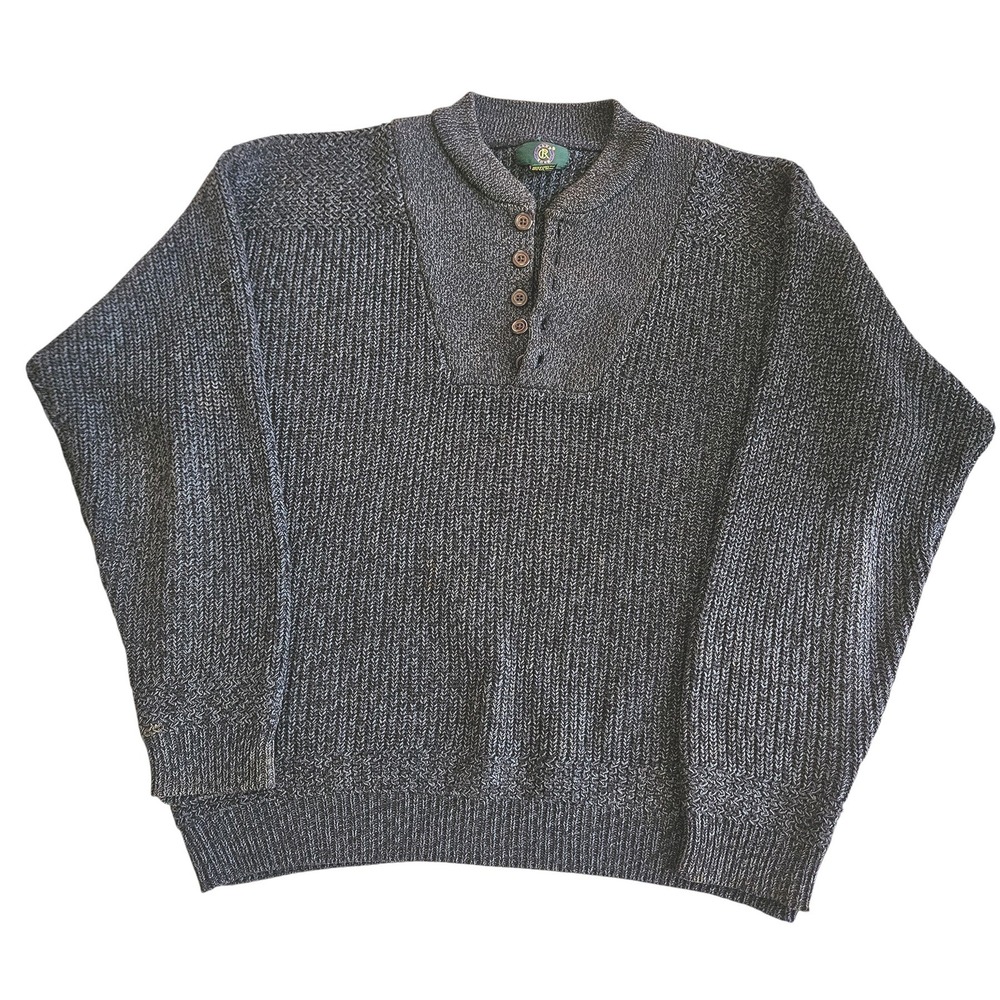 Vintage Y2K Club Room Mens Dark Blue Cotton Fisherman Knit Henley Sweater  Med